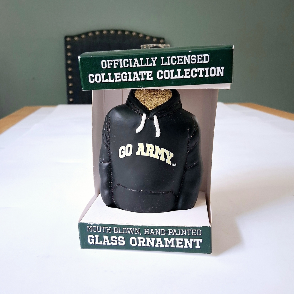 Old World Christmas New Blown Glass Go Army Hoodie Hanging Ornament Collegiate